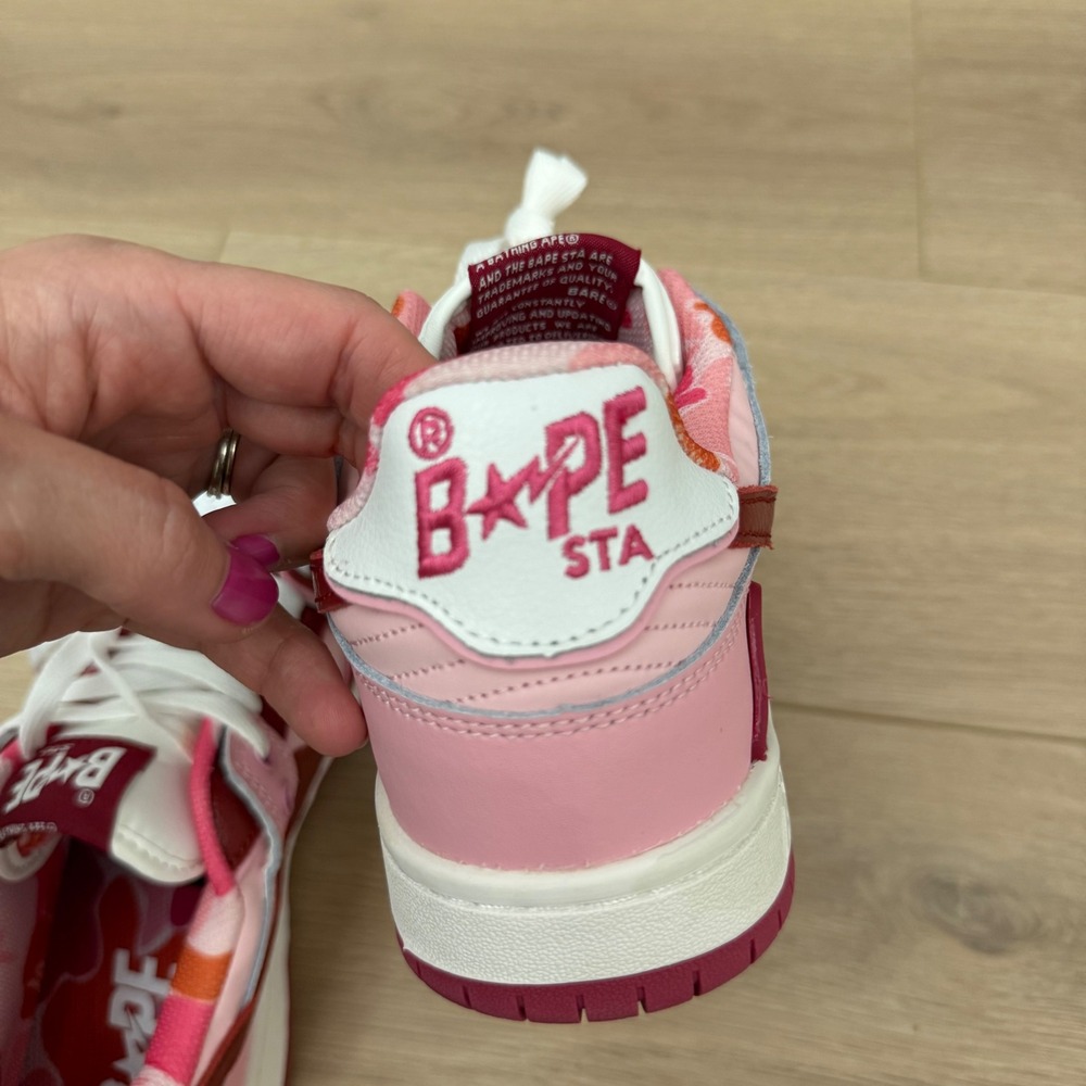 CC A Bathing Ape Bape Sta 93 Low Pink Burgundy Camo Leather Sneakers‎ M 7 W 8.5 - Picture 6 of 8